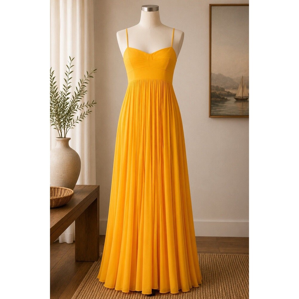 Obando x RTR Honeycomb Gown Yellow Pleated Maxi Dress Size 4